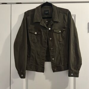 Dark green cropped jean jacket; lightly used; L